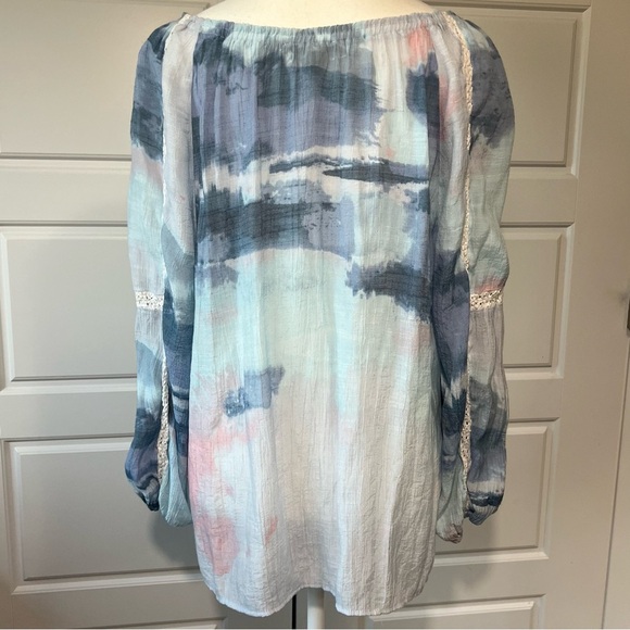 Zac & Rachel Tie Dye Peasant Blouse Long Sleeve Lace Trim Boho Top Bohemian 1X - Picture 4 of 7